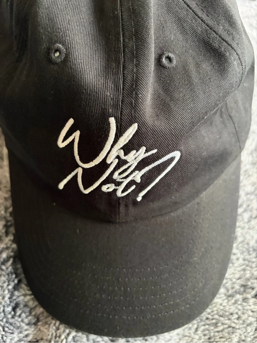 Why Not? Black Embroidered Baseball Cap